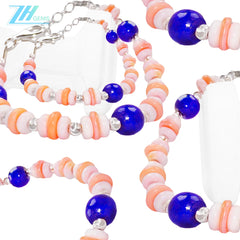 Natural High Quality Lapis Lazuli And Pink Opal Jewelry Bracelet 6.5 Inch S925 Silver Spring New