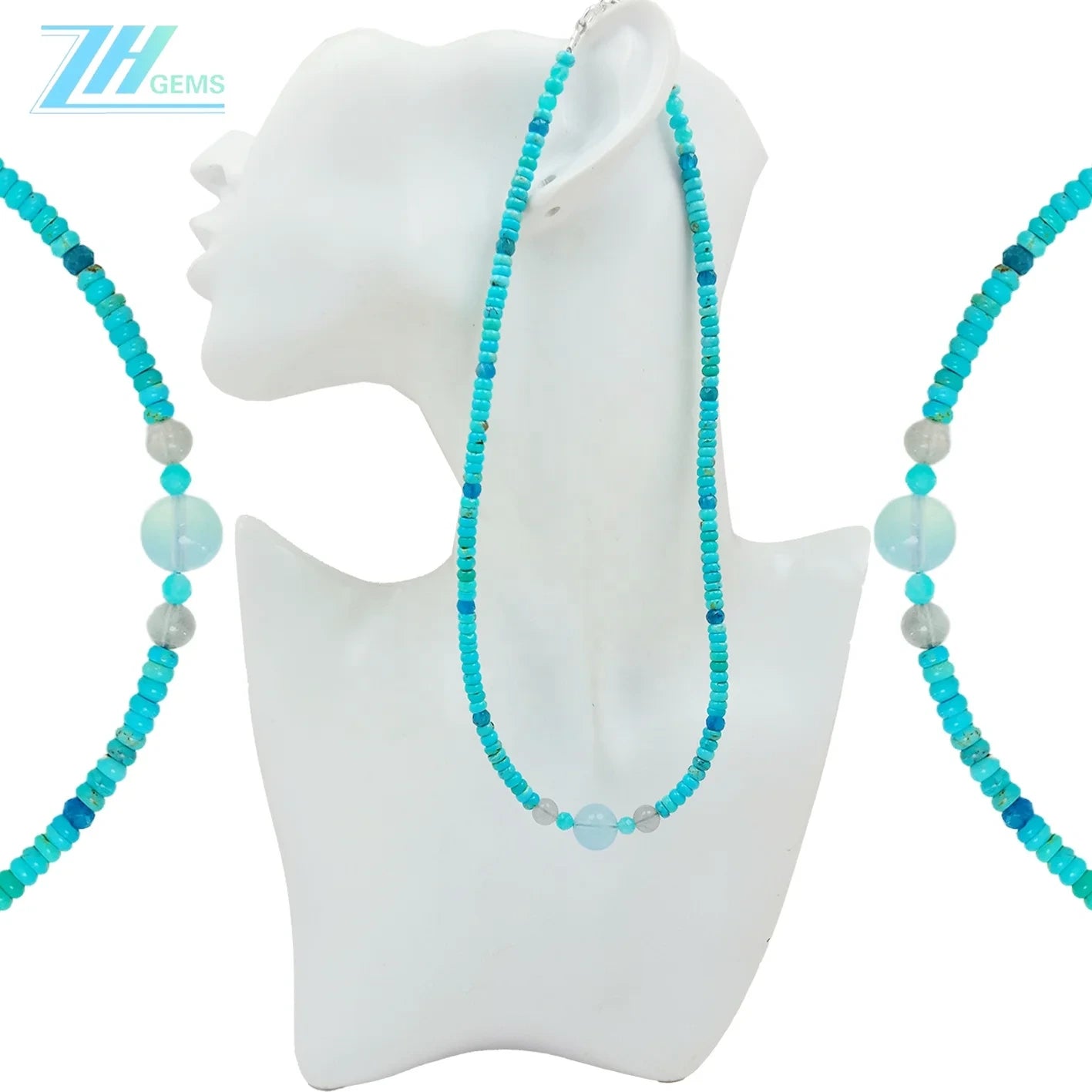 Natural Turquoise Amazonite Labradorite And Apatite Colorful Necklace 16inch 13.4gram High Quality Loose Beads Making Necklace