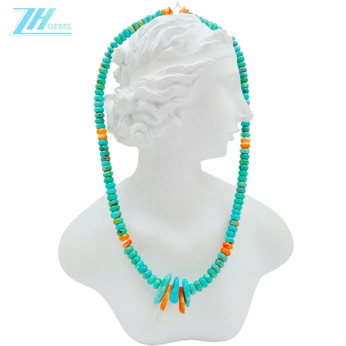 Natural Turquoise Free-shape Beads And Spiny Oster Accessory With 925 Silver Beads Jewelry Beautiful Necklace Gift For Her