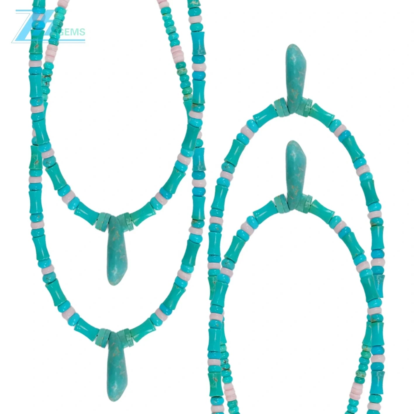 Natural Turquoise And Pink Opal Green Pink Color Roundle With Bamboo Shape Handmade Necklace Simple Atmosphere Jewelry For Gift