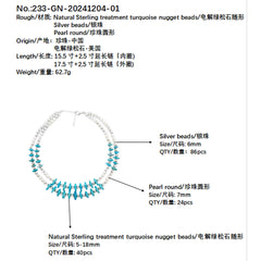 Natural Double Turquoise Necklace Delicate Natural Pearls & Turquoise Beautiful Silver Jewelry Winter Gifts