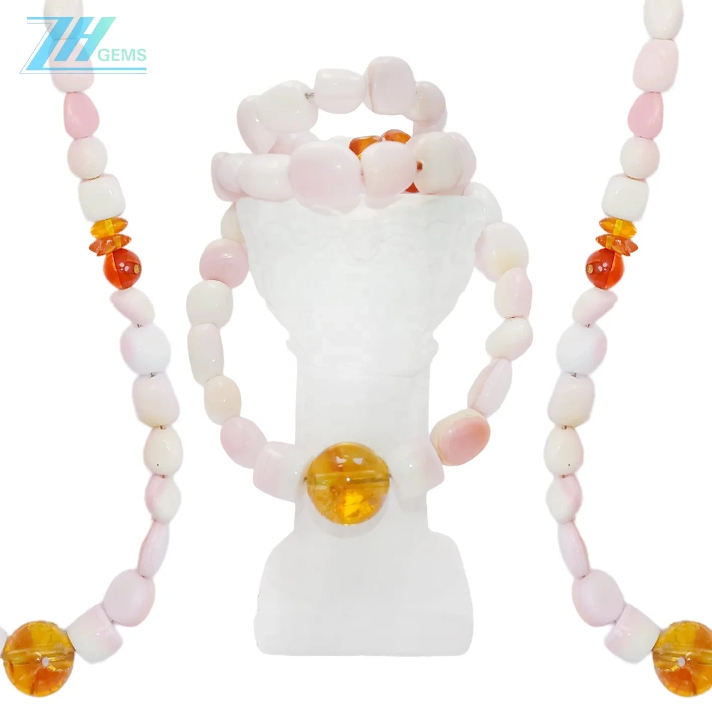 Pink Opal Amber And citrine Shape Free-shape Pink Yellow Orange Color Jewelry As Gift For Her Beautiful Necklace