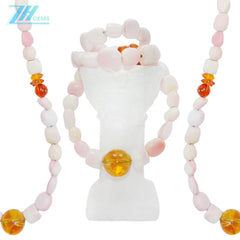 Pink Opal Amber And citrine Shape Free-shape Pink Yellow Orange Color Jewelry As Gift For Her Beautiful Necklace