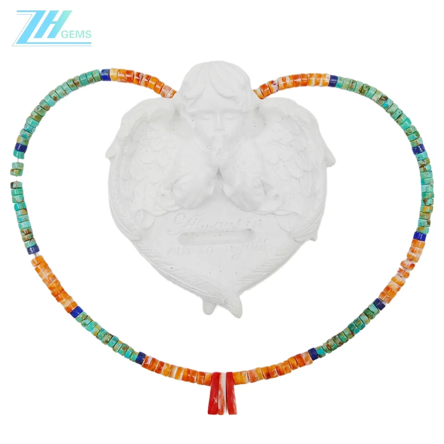 Natural Turquoise Spiny Oyster Lapis Lazuli Beads Necklace Transparency Gemstone 16inch 925 Sterling Silver Chip Statement