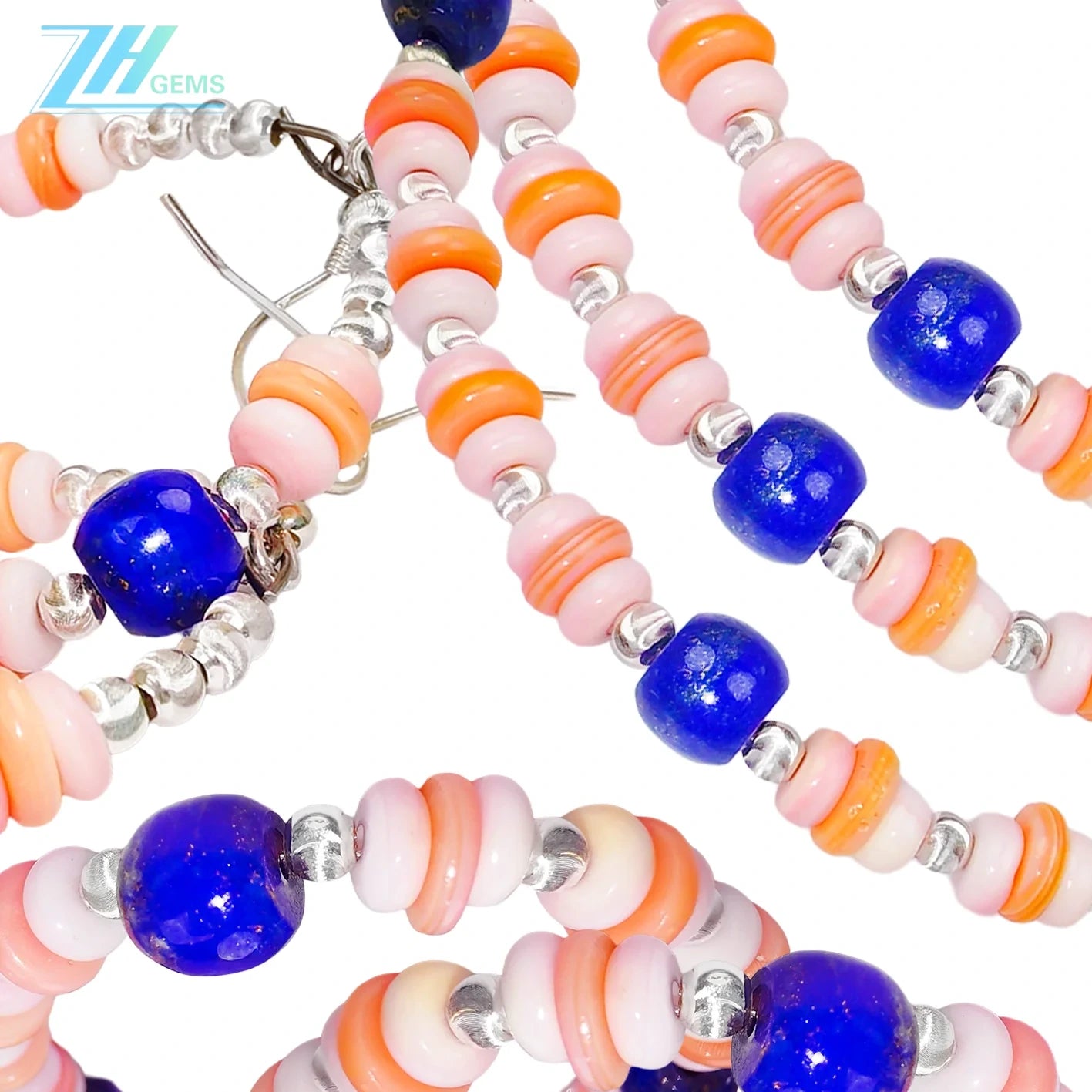 Jewelry Set Pink Opal And Natural Lapis Lazuli Three-piece Set Necklace Earrings Bracelet Beaded Jewelry S925 Silver Classic