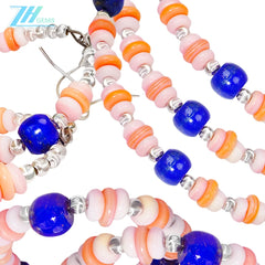 Jewelry Set Pink Opal And Natural Lapis Lazuli Three-piece Set Necklace Earrings Bracelet Beaded Jewelry S925 Silver Classic