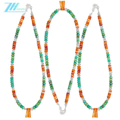 Natural Turquoise Spiny Oyster Black Rutilated Quartz Orange Green Gemstone Gift Necklace For Girlfriend Diy Jewelry Making