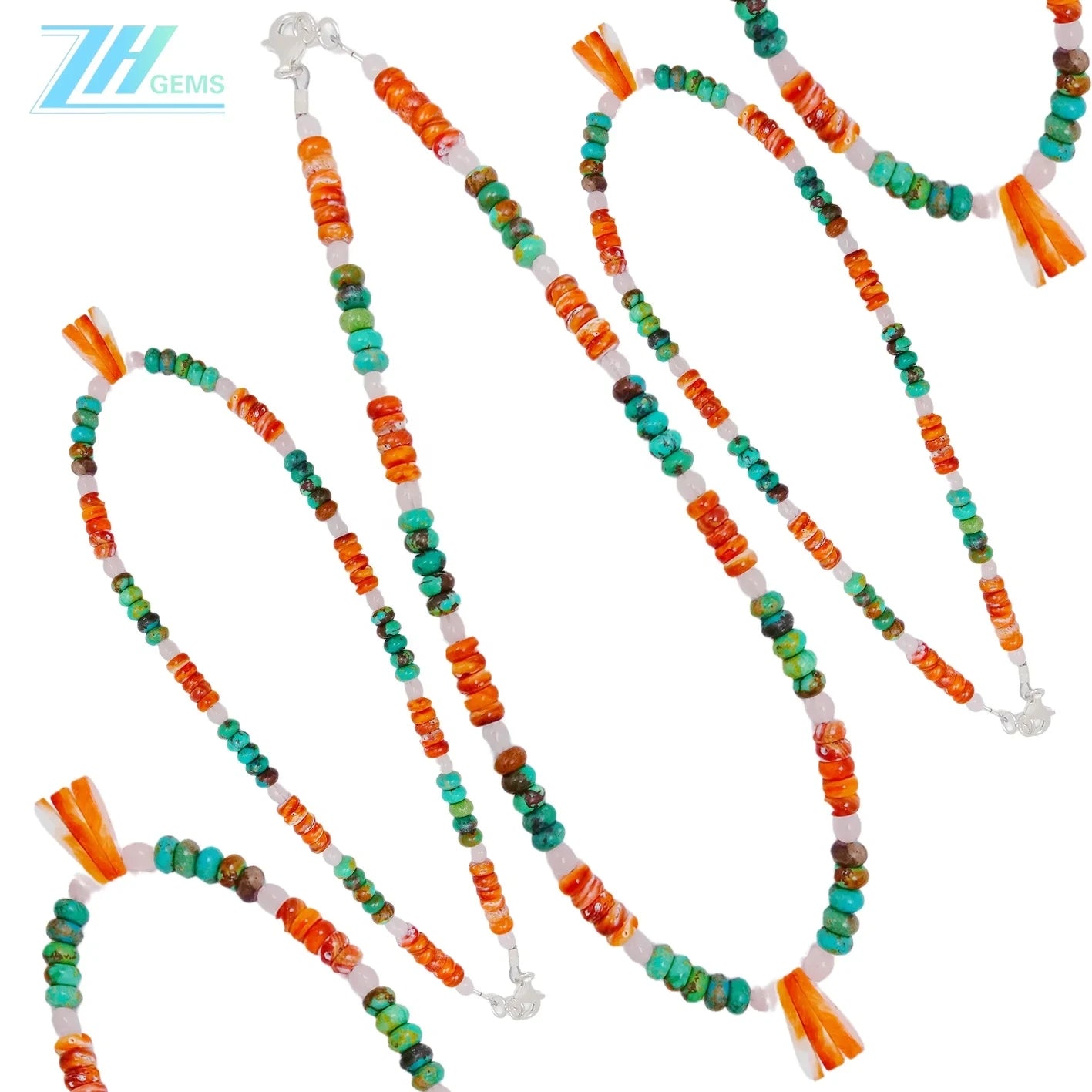 Spiny Oyster Rose Quartz Natural Turquoise 16inch Orange Green Gemstone 23g As Gift For Mon And Girlfriend Summer