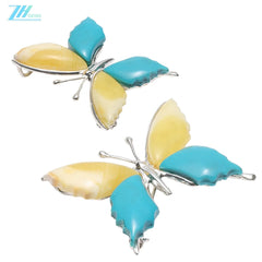Natural Beeswax Natural Turquoise Butterfly Pendant Brooches Double Wear Large Amber Pendant With Butterfly