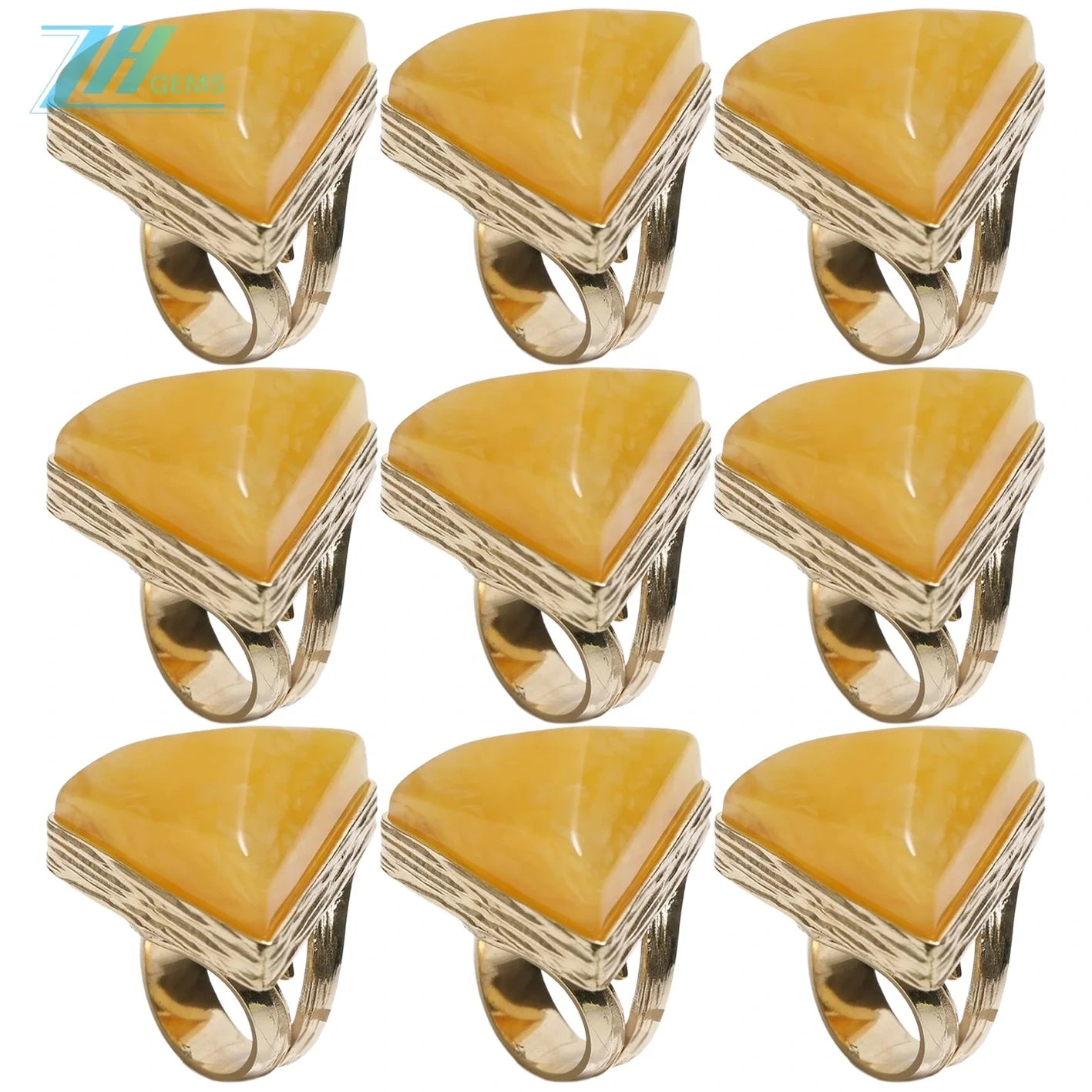 Baltic Lithuanian Amber Ring Lemon And White Marbled Adjustable Size 925 Sterling Silver Triangle Shape