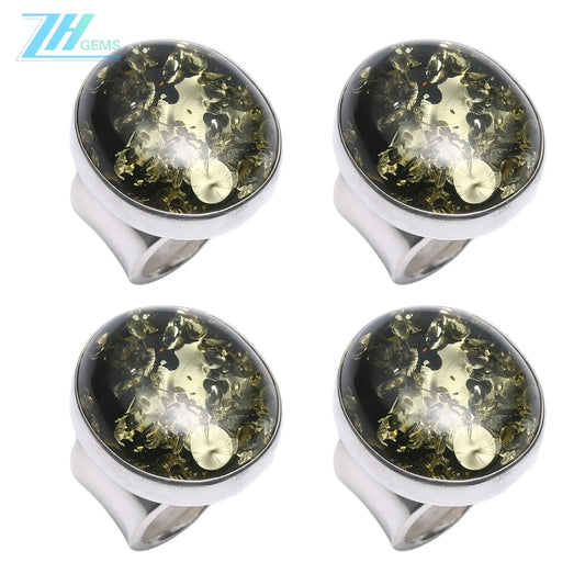 Baltic Amber Black Ring Energy Jewelry With Natural Amber Bead High Quality Gemstone Simple Atmosphere Jewelry For Gift Choice