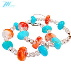 Earrings Combine Pink Opal And Orange Spiny Oyster With Threaded Silver Beads The Delicate Design Shows Elegance When Swaying