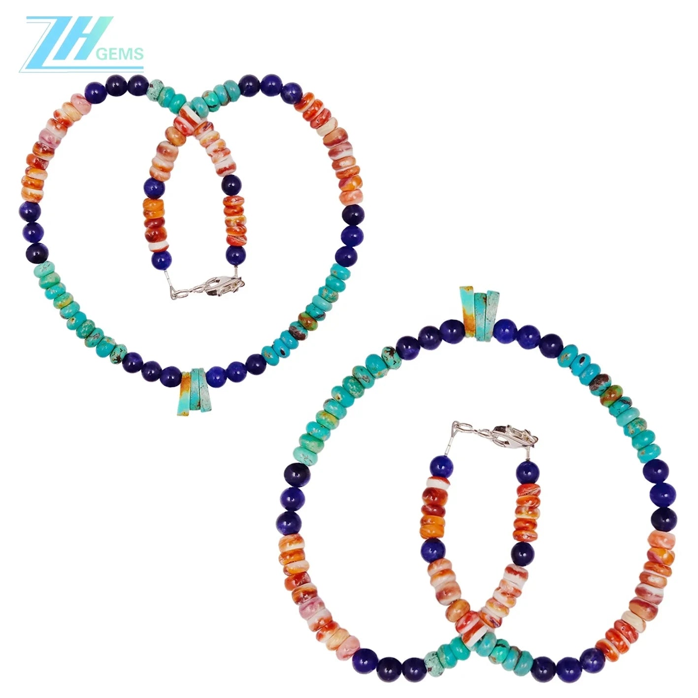 Natural Turquoise Drop And Sodalite With Spiny Oyster Handmade Jewelry Energy Bracelet With Natural Gemstone Beads