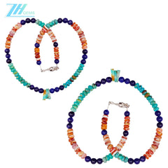 Natural Turquoise Drop And Sodalite With Spiny Oyster Handmade Jewelry Energy Bracelet With Natural Gemstone Beads