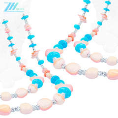 Natural Sterling Treatment Turquoise Necklace With Pink Opal Exuding Charm Paired With A Dazzling S925 Silver Unique Design