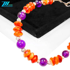 This S925 Silver Bracelet Strings Amethyst And Red Spiny Oyster The Unique Combination Is Mysterious And Charming