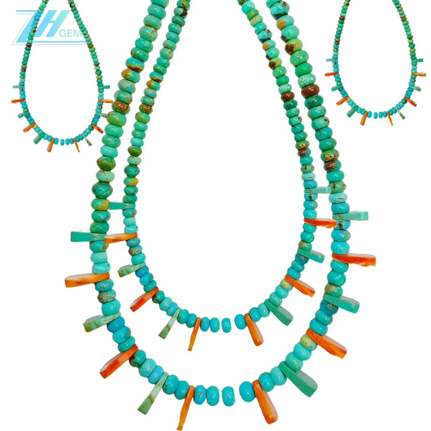 Natural Turquoise And Orange Spiny Oyster Roundle Beads Size 16inch Weight Green Match Orange As Gift For Girlfriend Making