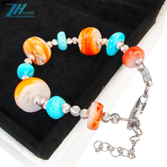 Made Of S925 Silver And Natural Sterling Treatment Turquoise This Bracelet Is Paired With Orange Spiny Oyster