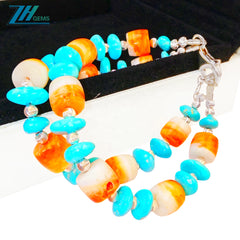 Made Of S925 Silver And Natural Sterling Treatment Turquoise This Double Layer Bracelet Is Paired With Orange Spiny Oyster