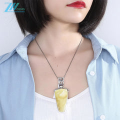 Honey Baltic Amber Pendant 35.5g Yellow Color Spiritual And Healing Jewelry For Growth Irregular Amebr As Gift For Family Lover