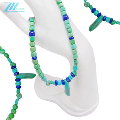 Natural Turquoise And Lapis Lazuli Green With Blue Color 25.8g Square And Free-shape Beads Necklace Periphery Jewelry Present