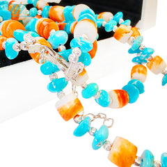 Jewelry Set Is Made Of Natural Sterling Treatment Turquoise Orange Spiny Oyster And S925 Silver The Double Layer Design Creates