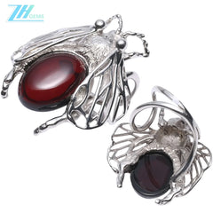 Baltic Amber Ring Jewelry Set Red Color Inset Shape Animal Appearance Stress Relief Gift For Her Strength Jewelry Gemstone