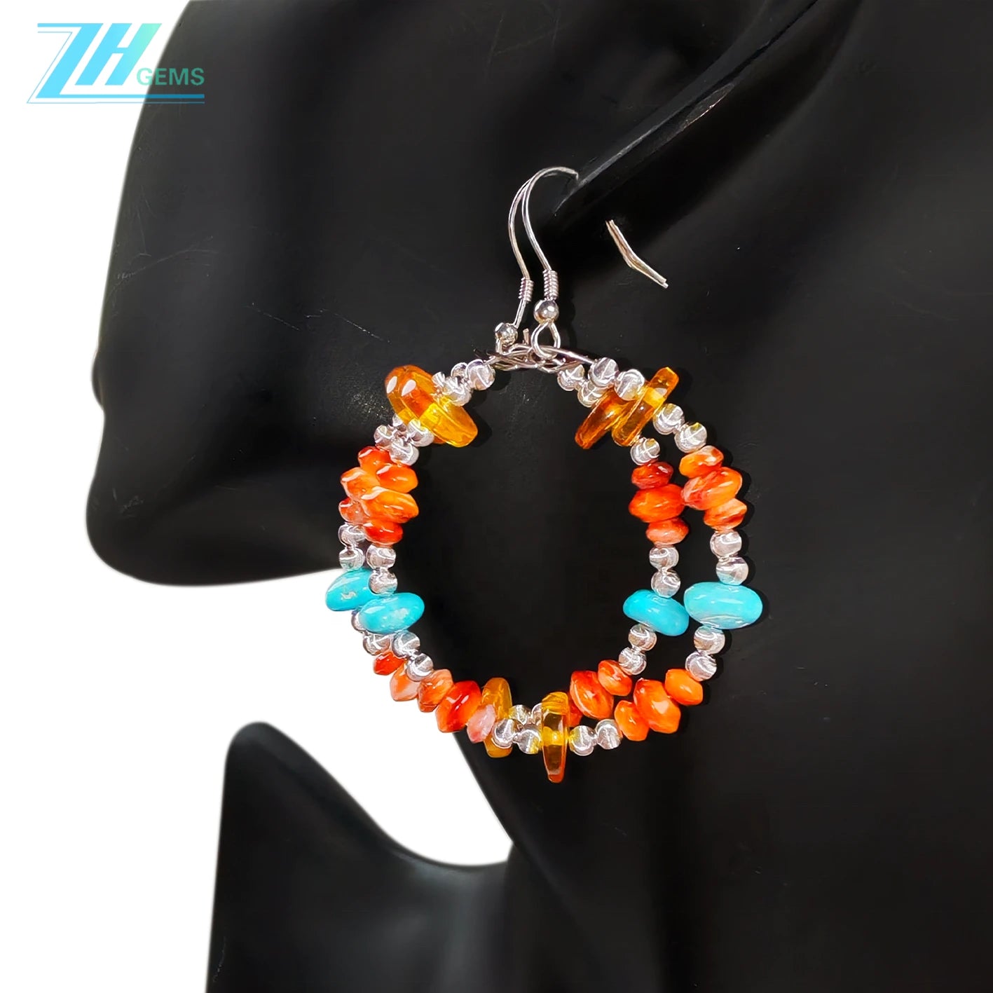 Natural Orange Spiny Oyster Amber And Natural Turquoise Form Gemstone Earrings They Are Small And Delicate Adding A Touch
