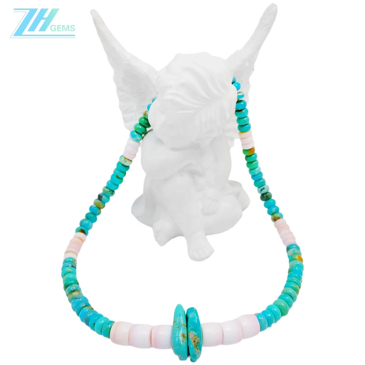 Natural Turquoise And Pink Opal Green Pink Color Round Gemstone Beads Relief Gift For Her Strength Necklace Jewelry Holiday