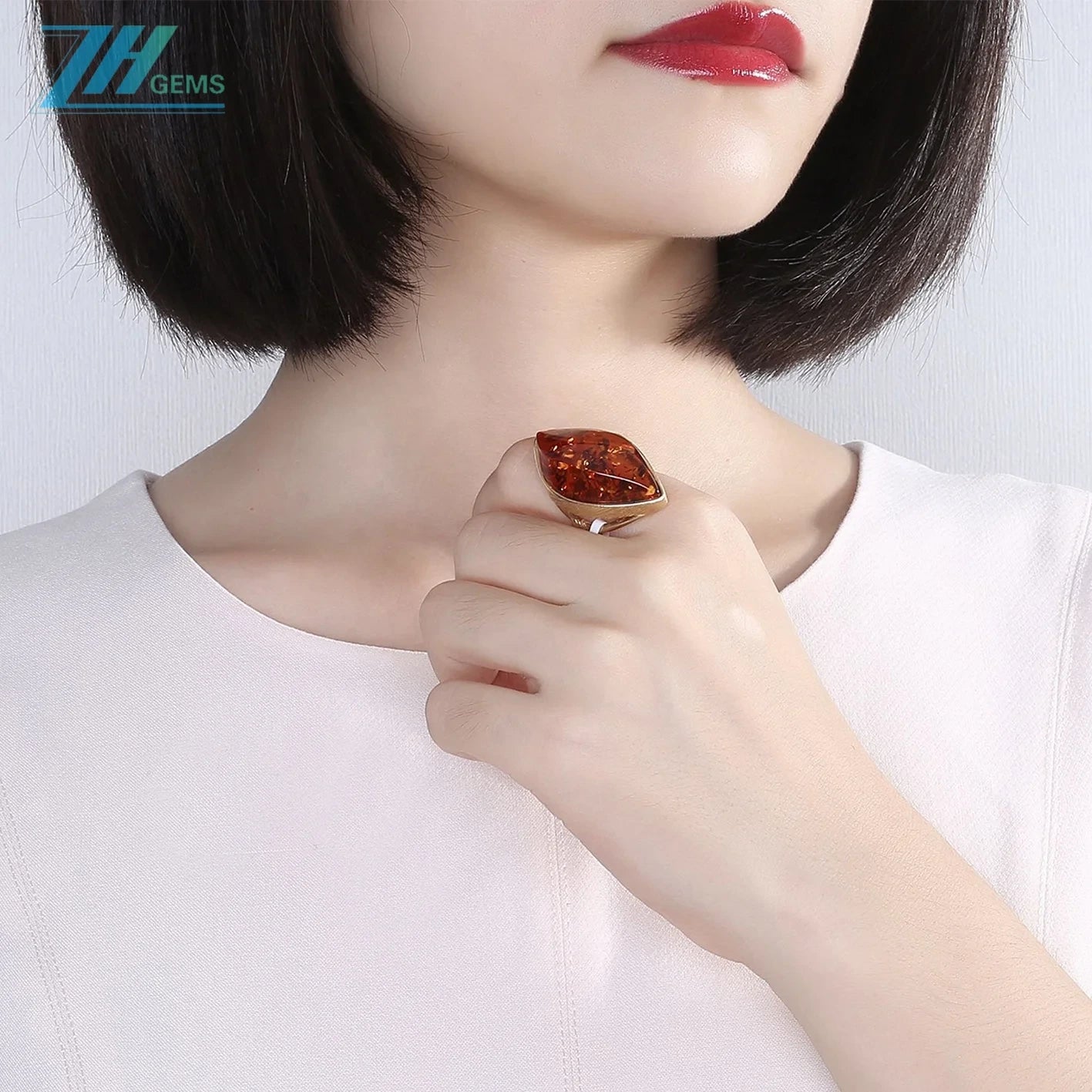 Amber Ring Gemstone Huge Sgemstone Red Color Beautiful Jewelry Handmade Designer Exquisite Ring