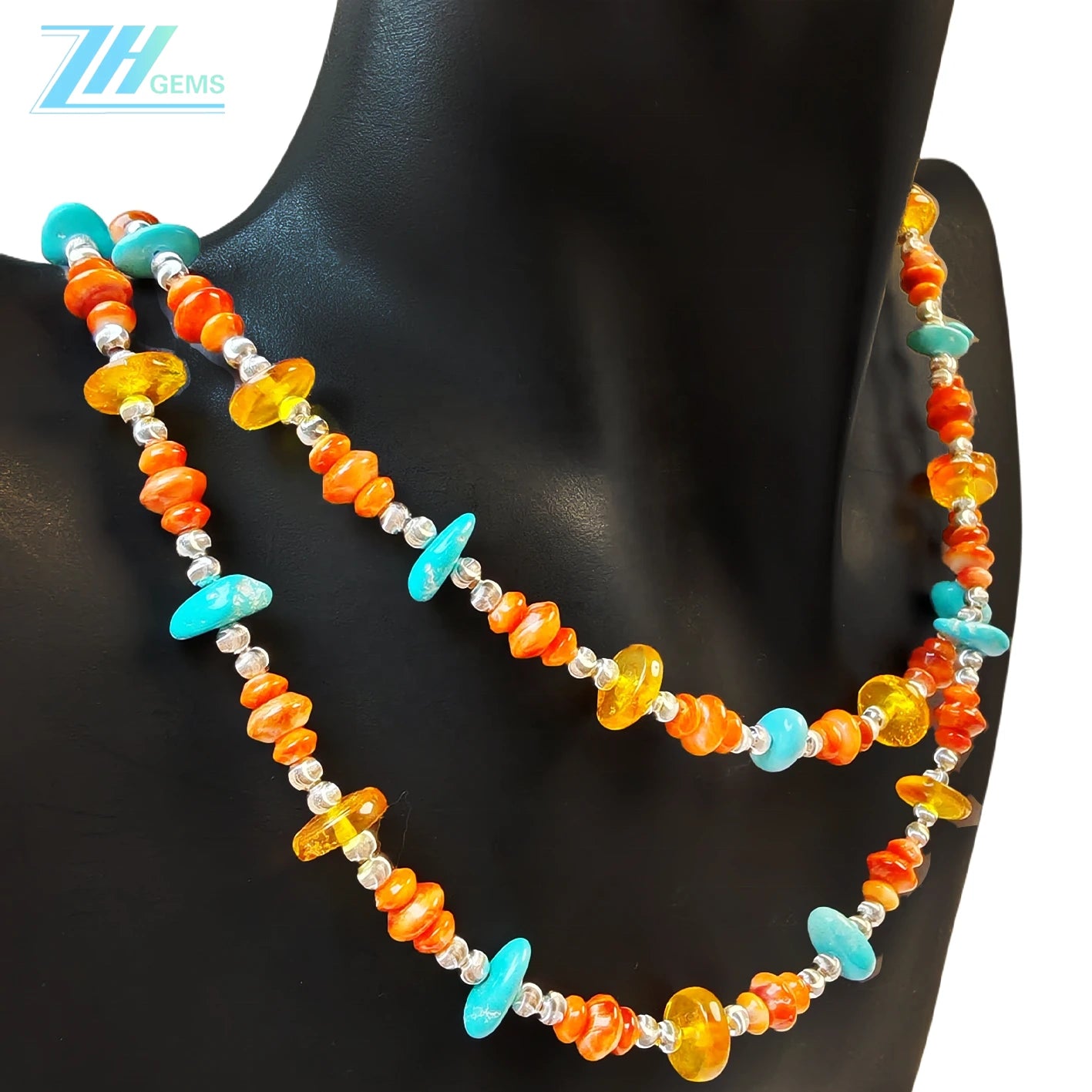 S925 Silver Constructs A Double Layer Framework Stringing Orange Spiny Oyster And Amber Creating A Wonderful Spark