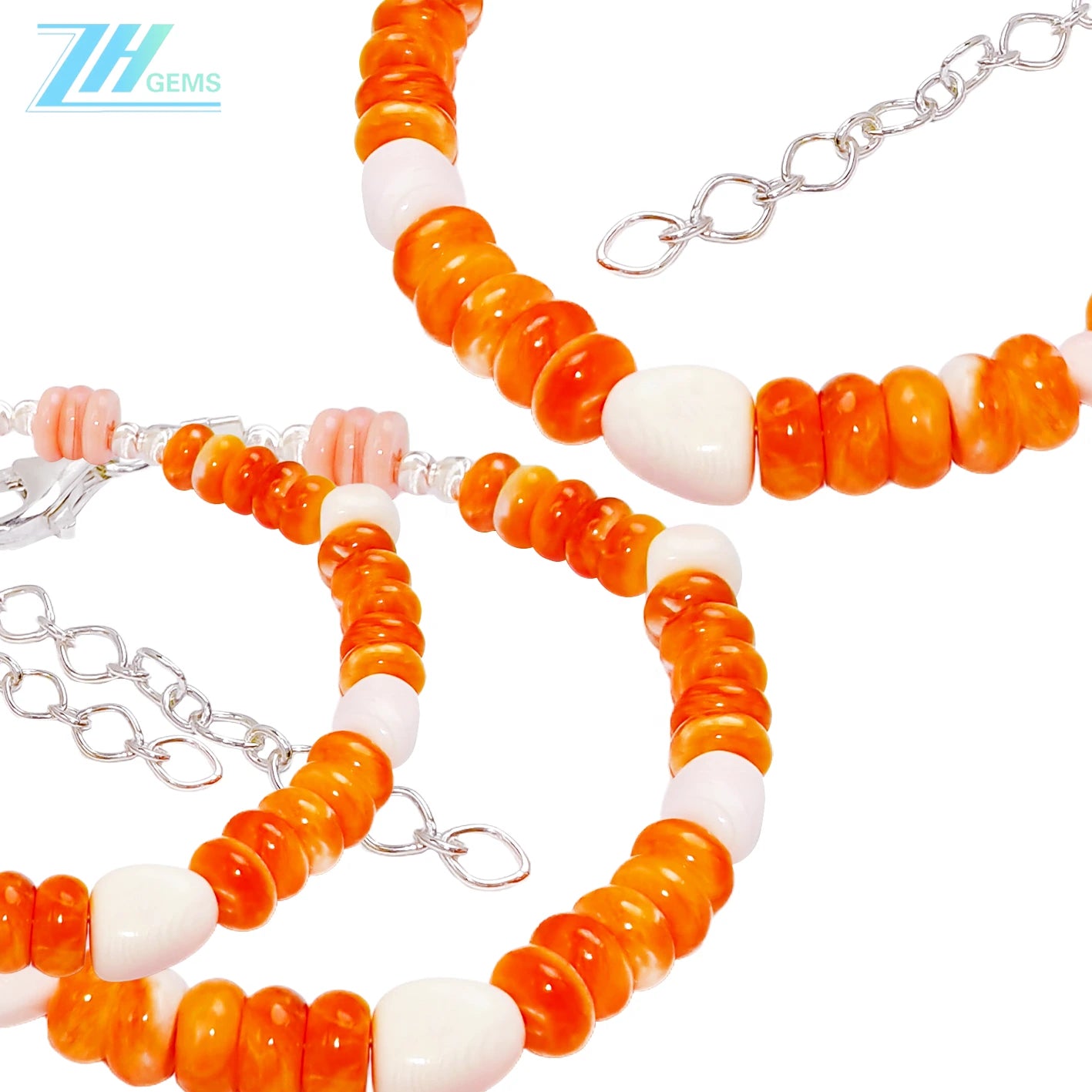 This Exquisite Bracelet Features Unique Orange Spiny Oyster Surrounded By Delicate S925 Silver Beads Shows Elegance