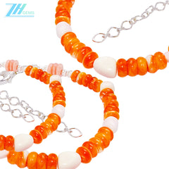 This Exquisite Bracelet Features Unique Orange Spiny Oyster Surrounded By Delicate S925 Silver Beads Shows Elegance