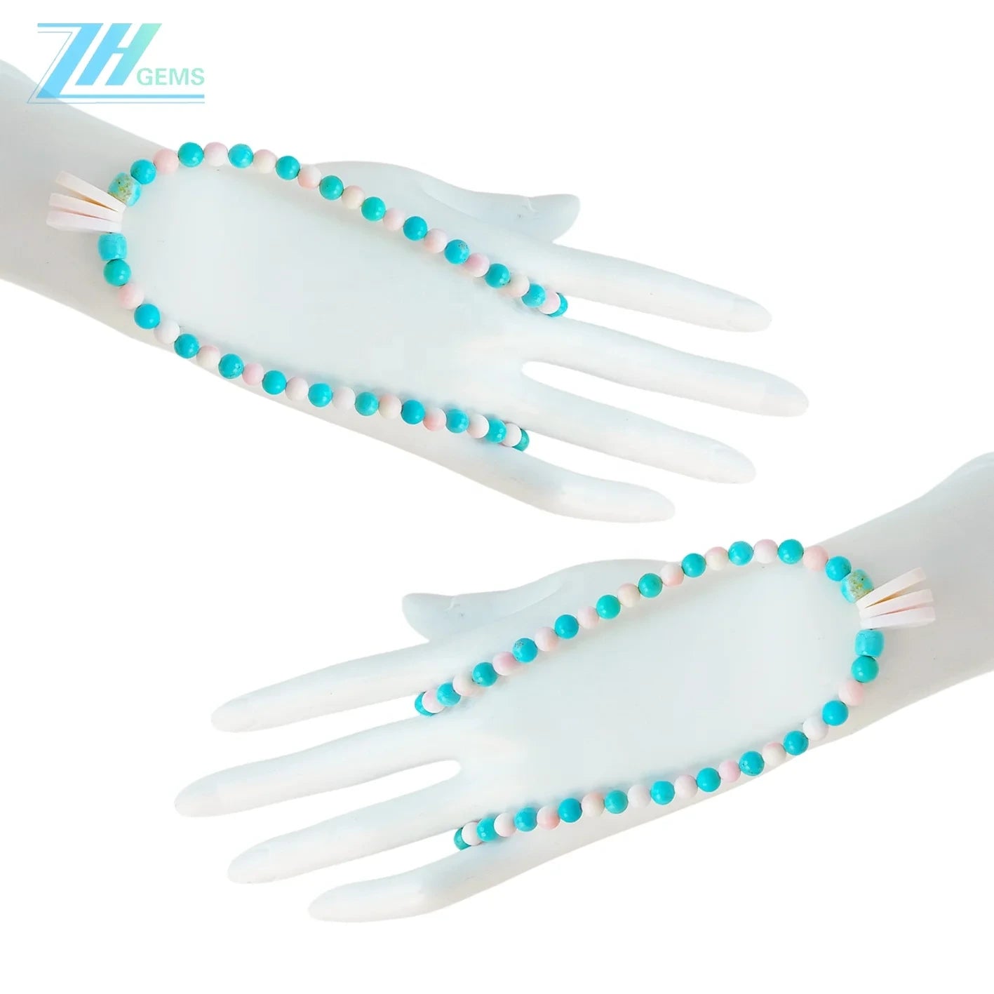 16inch Natural Turquoise And Pink Opal Round Beads Gemstone Necklace Beautiful Jewelry Blue And Pink Color