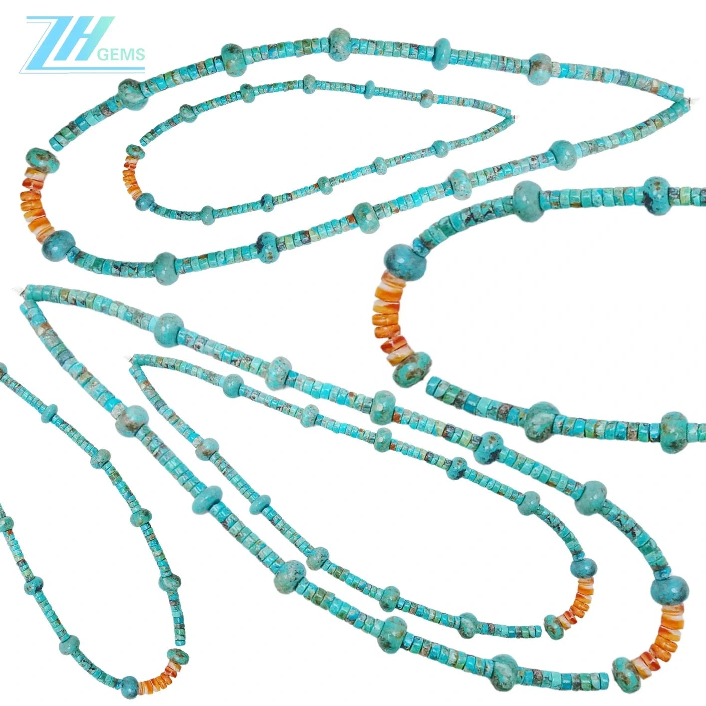 Natural Turquoise Necklace 17g Roundle And Heishi Beads Blue With Orange Color As Gift For Family Summer Good Choice