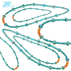 Natural Turquoise Necklace 17g Roundle And Heishi Beads Blue With Orange Color As Gift For Family Summer Good Choice
