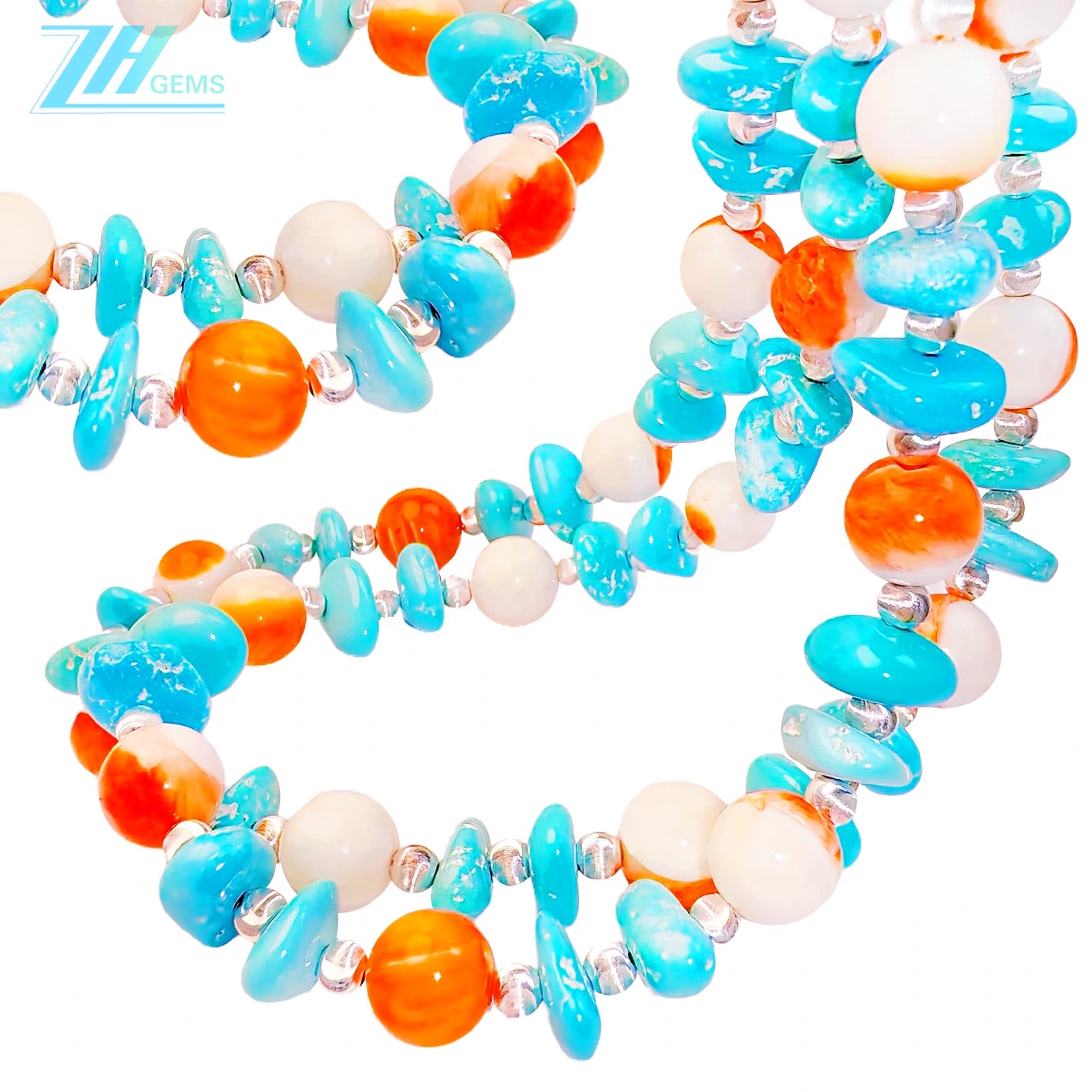 S925 Silver Weaves Sterling Treatment Turquoise And Orange Spiny Oyster Beads The Double Layer Design Like A Lively Poem