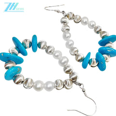 Winter Earrings Turquoise Holiday Gift S925 Silver And Natural Pearl Turquoise Beautiful Goddess Jewelry Natural Earrings