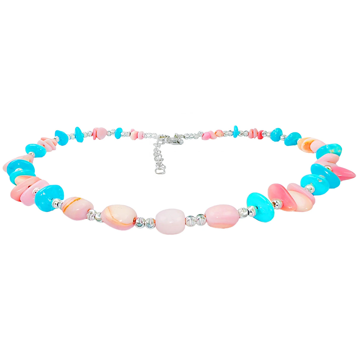 Natural Sterling Treatment Turquoise Necklace With Pink Opal Exuding Charm Paired With A Dazzling S925 Silver Unique Design