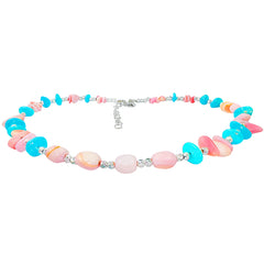 Natural Sterling Treatment Turquoise Necklace With Pink Opal Exuding Charm Paired With A Dazzling S925 Silver Unique Design