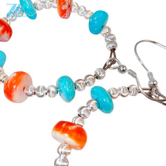 Earrings Combine Pink Opal And Orange Spiny Oyster With Threaded Silver Beads The Delicate Design Shows Elegance When Swaying