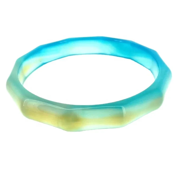 Natural Jewelry Yellow-blue Agate Gemstone Woman Man Bangle Best Gift 53-63mm
