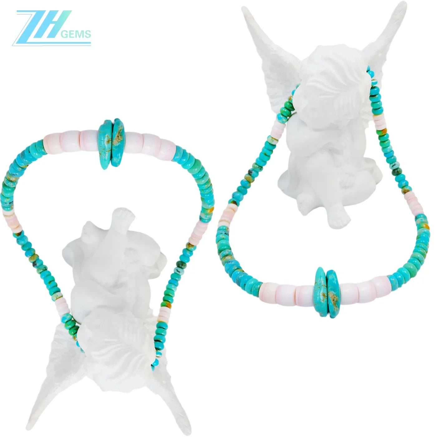 Natural Turquoise And Pink Opal Green Pink Color Round Gemstone Beads Relief Gift For Her Strength Necklace Jewelry Holiday