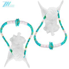 Natural Turquoise And Pink Opal Green Pink Color Round Gemstone Beads Relief Gift For Her Strength Necklace Jewelry Holiday
