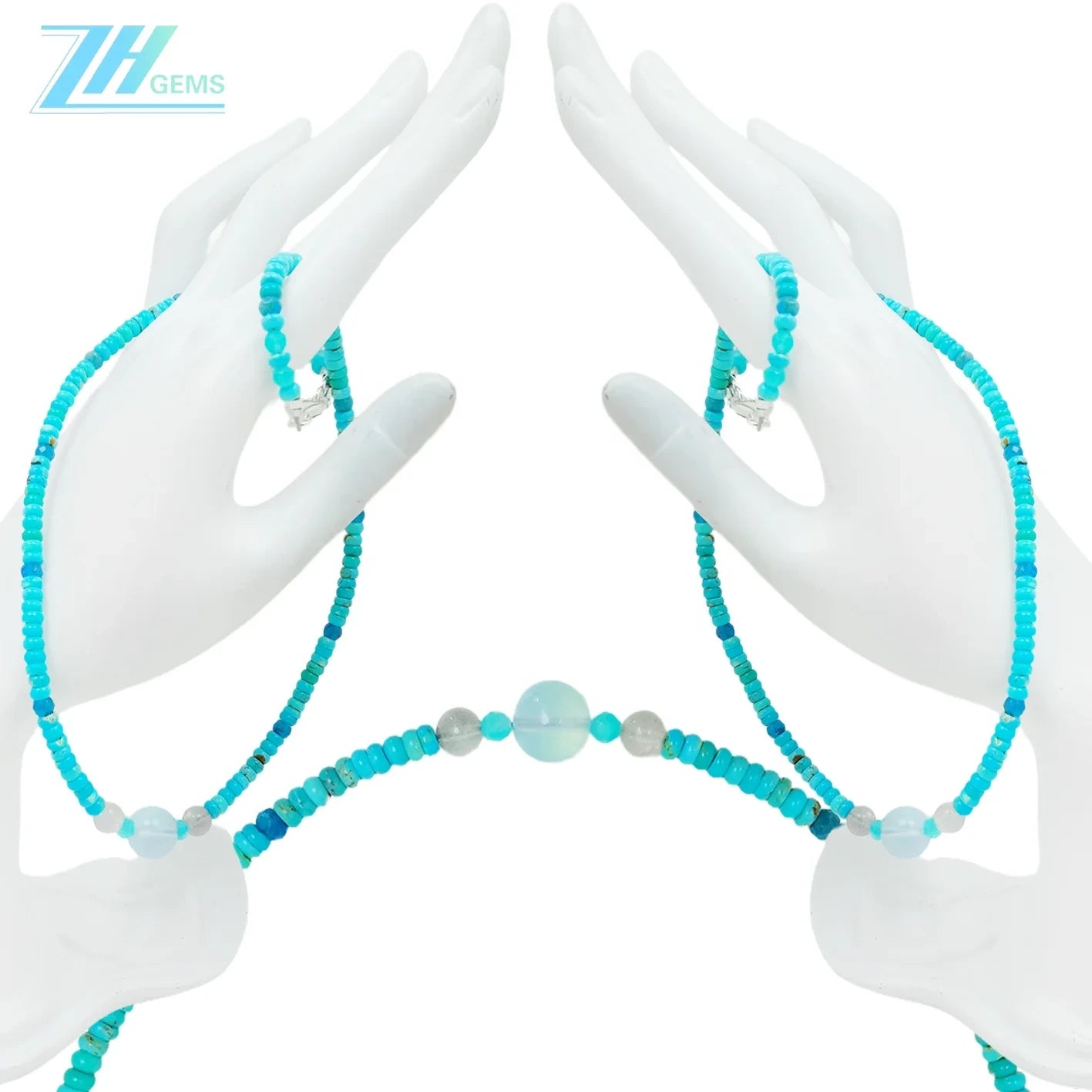 Natural Turquoise Amazonite Labradorite And Apatite Colorful Necklace 16inch 13.4gram High Quality Loose Beads Making Necklace