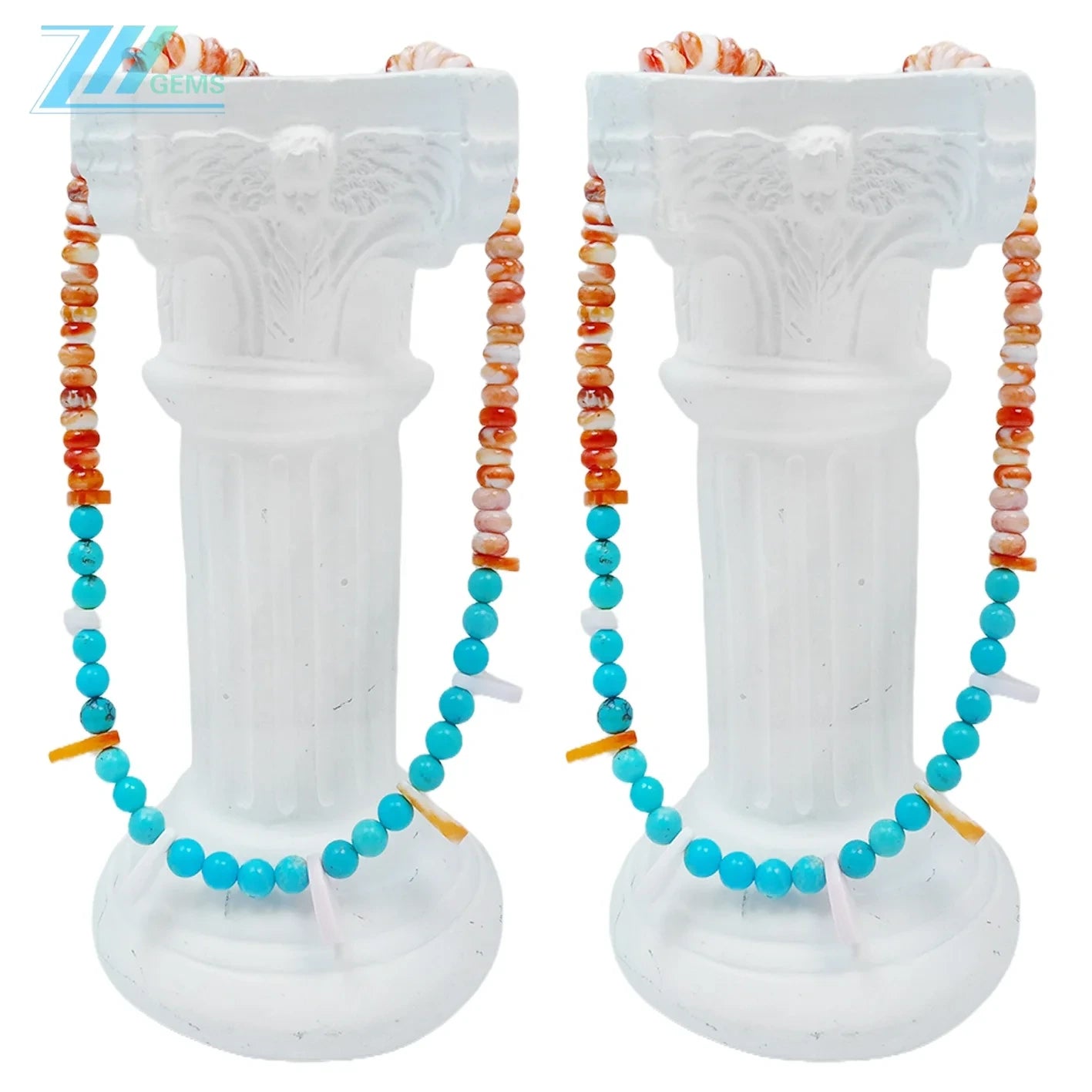 16inch 26.5g Natural Turquoise And Orange Spiny Oyster Color Orange With Blue Necklace Diy Jewelry Making And Beadwork Design