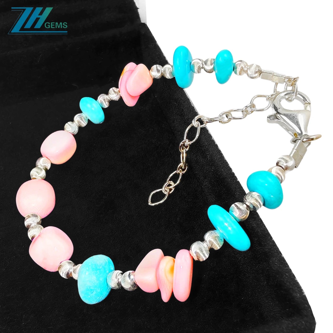 Natural Sterling Treatment Turquoise And Pink Opal Bracelet Full Of Unique Style Providing A Comfortable Wearing Experience