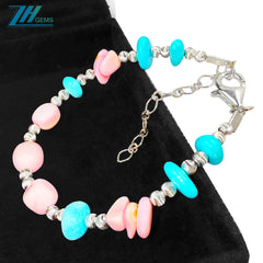 Natural Sterling Treatment Turquoise And Pink Opal Bracelet Full Of Unique Style Providing A Comfortable Wearing Experience