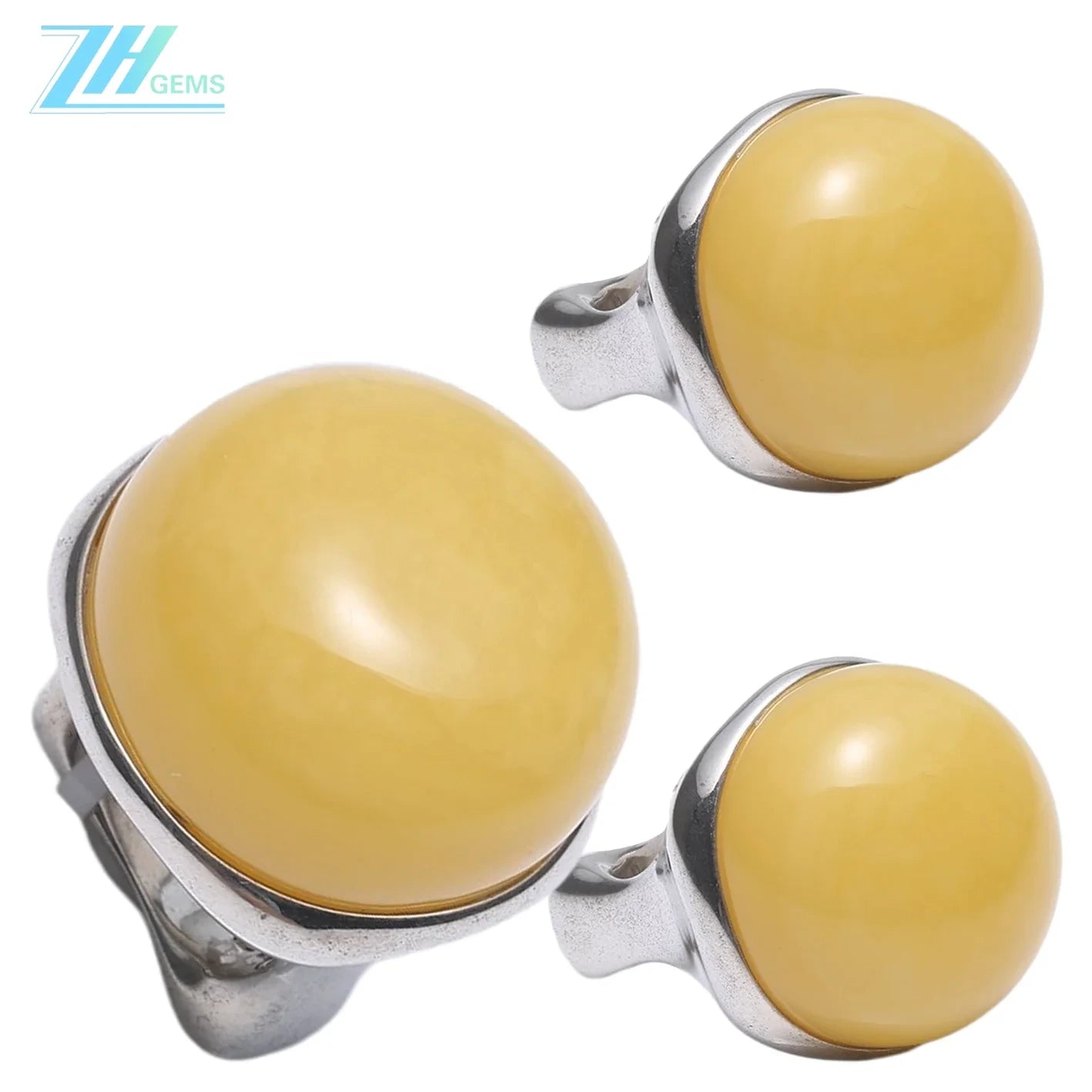 Amber Ring Yellow Color 28.5g Energy Silver With Natural Amber Beads Summer Gift Choice For Family Lover Girlfriend