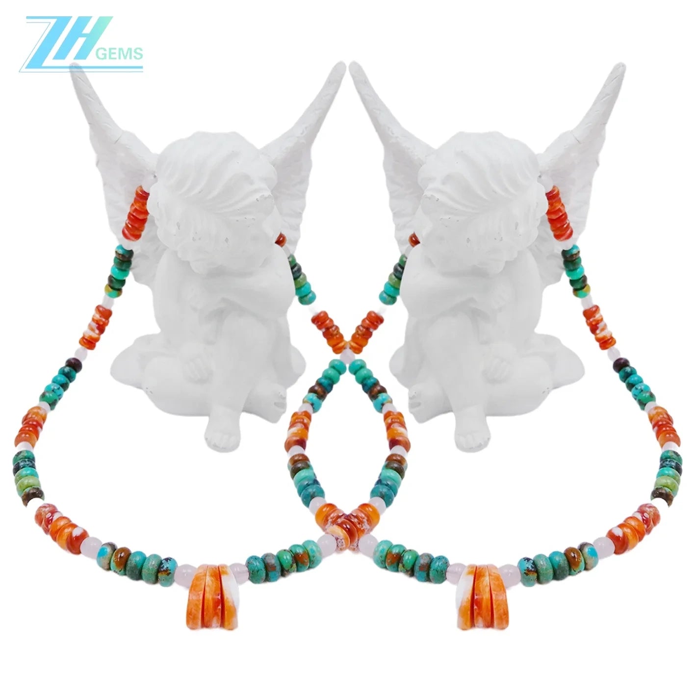 Spiny Oyster Rose Quartz Natural Turquoise 16inch Orange Green Gemstone 23g As Gift For Mon And Girlfriend Summer